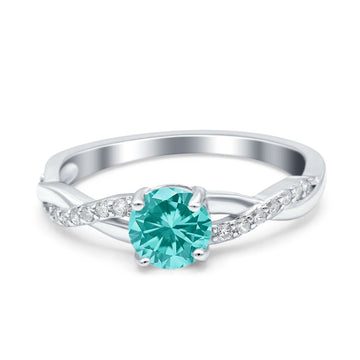 Art Deco Wedding Ring Round Simulated Paraiba Tourmaline CZ 925 Sterling Silver